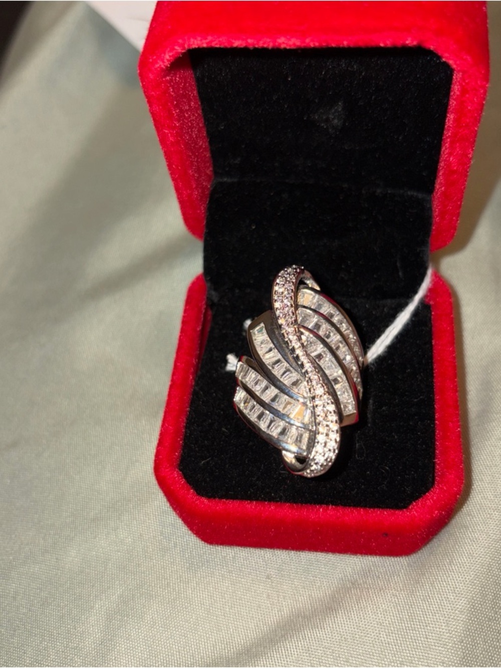 Silver-Tone White Crystal Wave Statement Ring